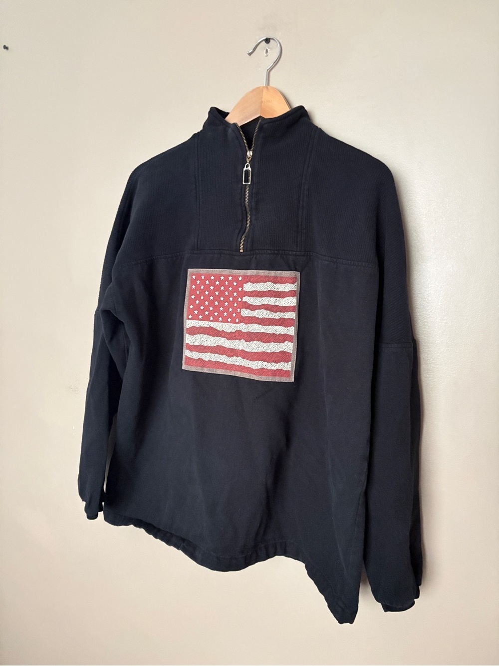 vintage Coldwater Creek American Flag Quarter-Zip oversized sweatshirt S/M EUC
